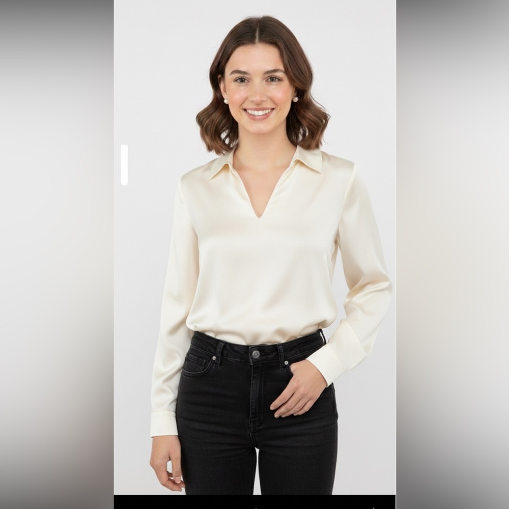 New J Crew Women Long Sleeve career blouse Shirt Ivory Size M